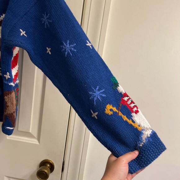 Vintage Signatures by Northern Isles Blue Santa Snowman Ugly Christmas Cardigan - Picture 11 of 11